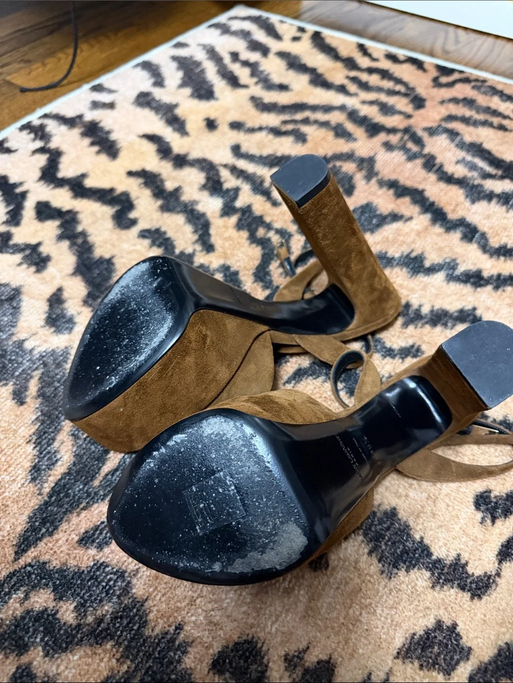 Yves Saint Laurent Brown Suede Platform Sandals with Ankle Strap